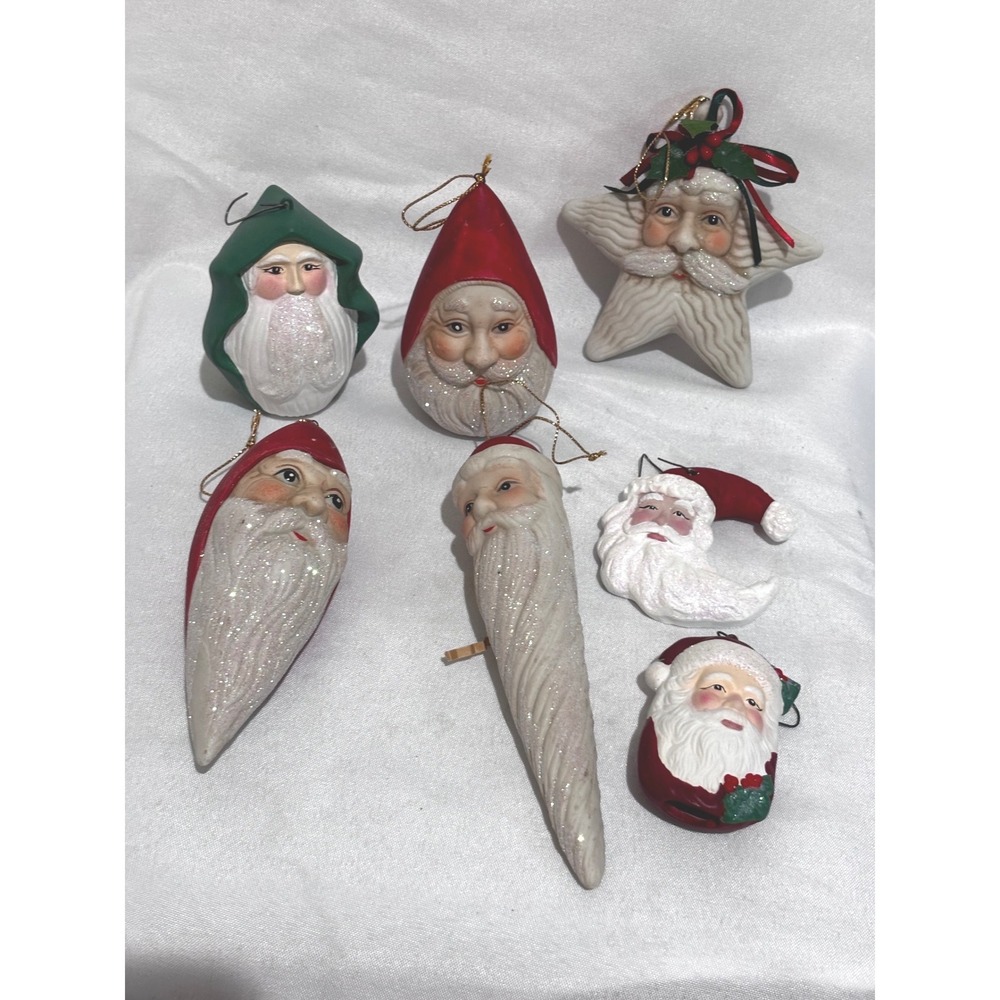Vintage Style Santa Claus Christmas Ornament Set 7pc Ceramic Hand Painted Gifts